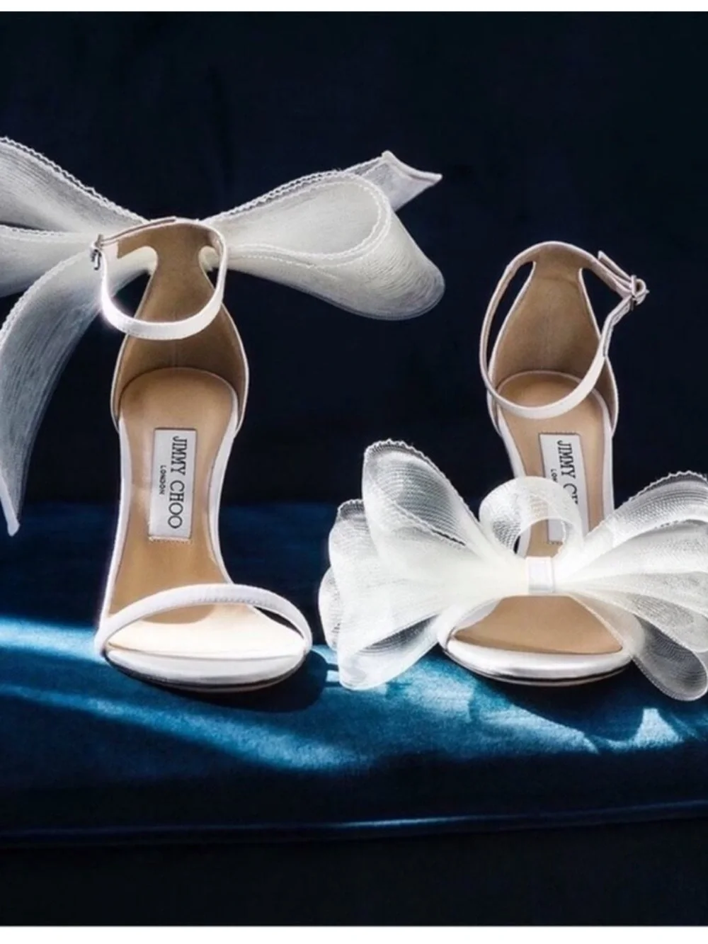 Jimmy Choo Aveline 100 Latte Sandals with Asymmetric Grosgrain Mesh Bows 37/US7